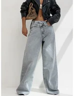 Spodnie damskie - Szerokie spodnie jeans z przetarciami ASHER - szare - miniaturka - grafika 1