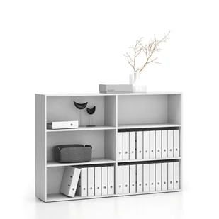 B2B Partner Regał biurowy podwójny niski SEGMENT, 4 półki, 1660 x 350 x 1140 mm, biały 611633 - Regały biurowe - miniaturka - grafika 1