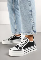 Trampki damskie - Czarne Trampki na Platformie Ozdobione Cyrkoniami Arenoria - miniaturka - grafika 1