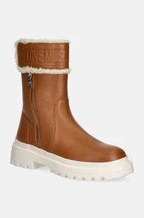 Love Moschino botki damskie kolor beżowy na płaskim obcasie lekko ocieplone JA24245G0LIC620A - Botki damskie - miniaturka - grafika 1
