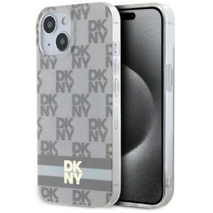 Oryginalne Etui IPHONE 13 / 14 / 15 DKNY Hardcase IML Checkered Mono Pattern & Printed Stripes MagSafe (DKHMP15SHCPTSE) beżowe - Etui i futerały do telefonów - miniaturka - grafika 1