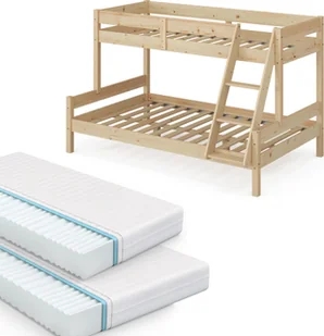 Vitalispa Łóżko piętrowe Everest, 120x200 / 80x200 cm z 2 materacami, Naturalne drewno - Łóżka dla dzieci i młodzieży - miniaturka - grafika 1