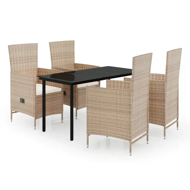 Zestaw Mebli Ogrodowych Rattan PE, Stal i Szkło, Beżowy/Czarny, 140x70x74