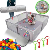 Łóżeczka i kojce - KOJEC DZIECIĘCY XXL DUŻY 180x200 cm PLAC ZABAW SUCHY BASEN + UCHWYTY I 50 PIŁEK - miniaturka - grafika 1