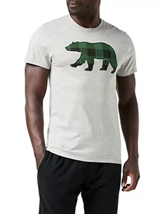 Little Blue House by Hatley męska koszulka z grafiką top, leśny zielony miś w kratę na szarym, M - Koszulki męskie - miniaturka - grafika 1