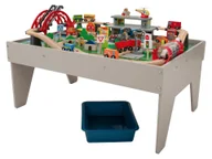 Zabawki interaktywne dla dzieci - Lupilu Stolik do zabawy z drewnianą kolejką 100 elementów - miniaturka - grafika 1