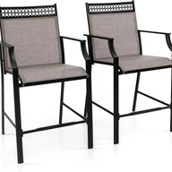 Taborety i hokery - Zestaw 2 krzeseł ogrodowych, wysokie krzesła tarasowe, krzesła balkonowe z szybkoschnącym materiałem i metalową ramą, do ogrodu, na balkon, basen - miniaturka - grafika 1