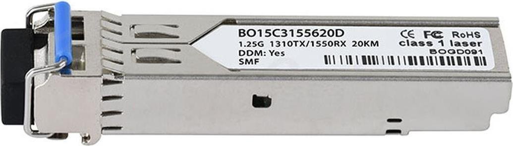 Kompatybilność Alcatel-Lucent SFP-BXU35-20KM BlueOptics BO15C3155620D Transceiver SFP, LC-Simplex, 1000BASE-BX-U, światłowód jednomodowy, TX1310nm/RX1550nm, 20KM, DDM, 0°C/+70°C (SFP-BXU35-20KM-AL-BO) SFP-BXU35-20KM-AL-BO