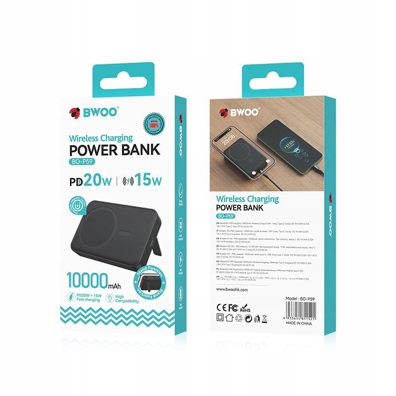BWOO POWER BANK 20W 10000 MAH, CZARNY
