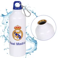 Shakery i bidony sportowe - Real Madryt Aluminiowa, biała butelka termiczna, bidon z karabińczykiem 500ml - miniaturka - grafika 1