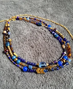 Kobalt i złoto w naszyjniku boho z mnóstwa drobnych koralików super PREZENT - Naszyjniki - miniaturka - grafika 1