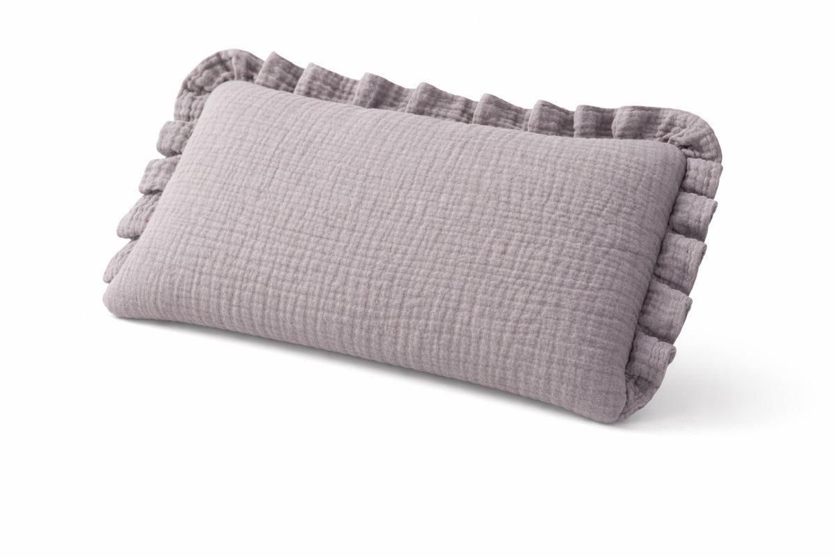 Poduszka muślinowa dla niemowlaka 20x30 z falbanką – SZARA