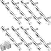 Zawiasy, okucia i inne akcesoria - Zestaw 8 uchwytów kuchennych ze stali nierdzewnej w kolorze srebrnym, z rozstawem otworów 128 mm, uchwyty zaokrąglone, mocowane na 32 śrubach. - miniaturka - grafika 1