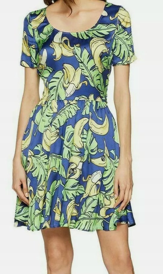 LOVE MOSCHINO SUKIENKA Z KRÓTKIM RĘKAWEM MINI DAMSKA W BANANY 38 JGM