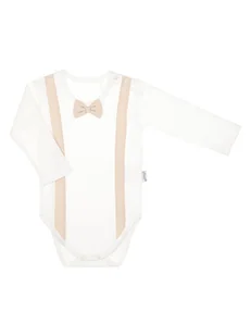 Chłopięce body na długi rękaw z muszką kremowe Nicol,r.56 - Body dla niemowląt - miniaturka - grafika 1
