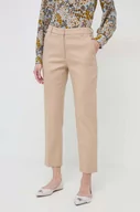 Spodnie damskie - Weekend Max Mara spodnie damskie kolor beżowy fason cygaretki high waist - miniaturka - grafika 1