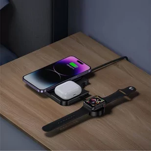 USAMS Ład. indukcyjna 3w1 15W czarny/black CD190WXC01 (US-CD190) - Ładowarki do telefonów - miniaturka - grafika 3