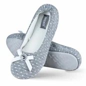 Kapcie damskie - Kapcie baleriny damskie szare SOXO z kokardką i diamencikiem-37–38 - miniaturka - grafika 1
