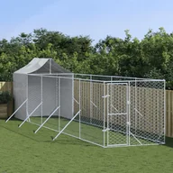Sprzęt podróżny i transportery dla psów - vidaXL Kojec dla psa, z dachem, srebrny, 2x10x2,5m, stal galwanizowana - miniaturka - grafika 1