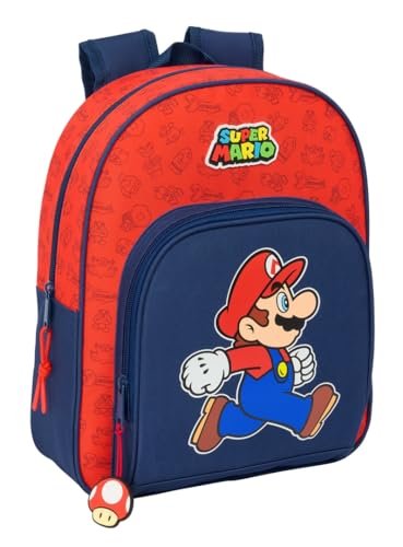 SUPER MARIO TRICK plecak dziecięcy, idealny dla dzieci w różnym wieku, wygodny i wszechstronny, jakość i wytrzymałość, 28 x 10 x 34 cm, ciemnoniebieski/czerwony, M, Casual
