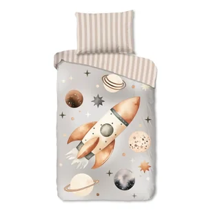 Szarobeżowa bawełniana pościel dziecięca jednoosobowa 140x200 cm Explore – Good Morning - Pościel dla dzieci - miniaturka - grafika 1