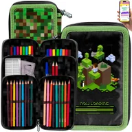 Piórniki - PIÓRNIK MINECRAFT 3 KOMORY Z WYPOSAŻENIEM – GAMINGOWY ZESTAW SZKOLNY DLA GRACZA – PIKSELE, KREDKI, FLAMASTRY + EBOOK - miniaturka - grafika 1