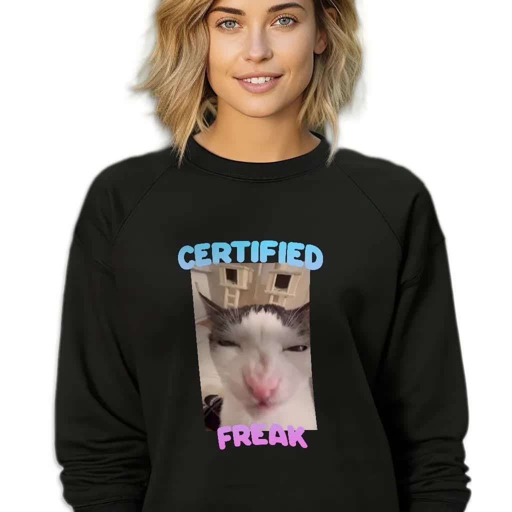CZARNA BLUZA DAMSKA Dresowa KOT CERTIFIED FREAK ZABAWNE GRAFIKI Rozmiar XL