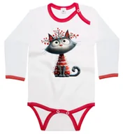 Body dla niemowląt - Body dziecięce Szary Kot Kotek Ubrany W Lampki Choinkowe Święta 74/80 - miniaturka - grafika 1