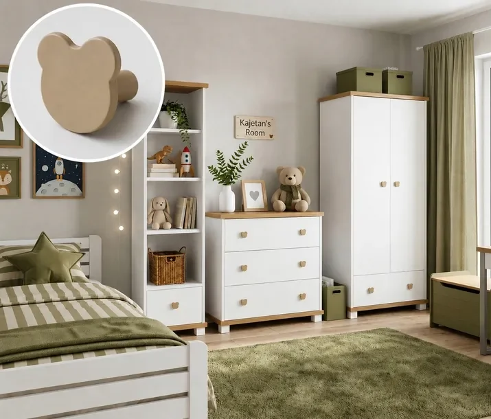 Zestaw mebli dziecięcych CLASSIC MISIE 3 el (Szafa Regał Komoda) Białe/Dąb