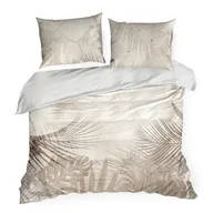 Pościel - Pościel satynowa 160x200 Salma biała beżowa liście Premium - miniaturka - grafika 1