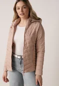 Kurtki damskie - Beżowa Przejściowa Kurtka Pikowana z Odpinanym Kapturem Edrelith - miniaturka - grafika 1