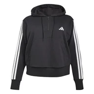 Bluzy damskie - adidas Damska bluza z kapturem ESSENTIALS 3-STRIPES FRENCH TERRY na zamek błyskawiczny (duży rozmiar) 4XL (duży rozmiar) czarny/biały - miniaturka - grafika 1