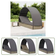 Leżaki ogrodowe - The Living Store Leżak z półokrągłym daszkiem - szary - 211x57x140 cm - rattan PE - Leżak Ogrodowy - miniaturka - grafika 1