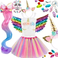 Dodatki do strojów karnawałowych - Strój Przebranie Jednorożec Pegaz Sukienka zestaw opaska - miniaturka - grafika 1