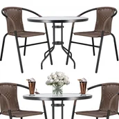 Meble ogrodowe - Meble na balkon: stolik kawowy, 2 krzesła metalowe do ogrodu czarno-brązowe - miniaturka - grafika 1