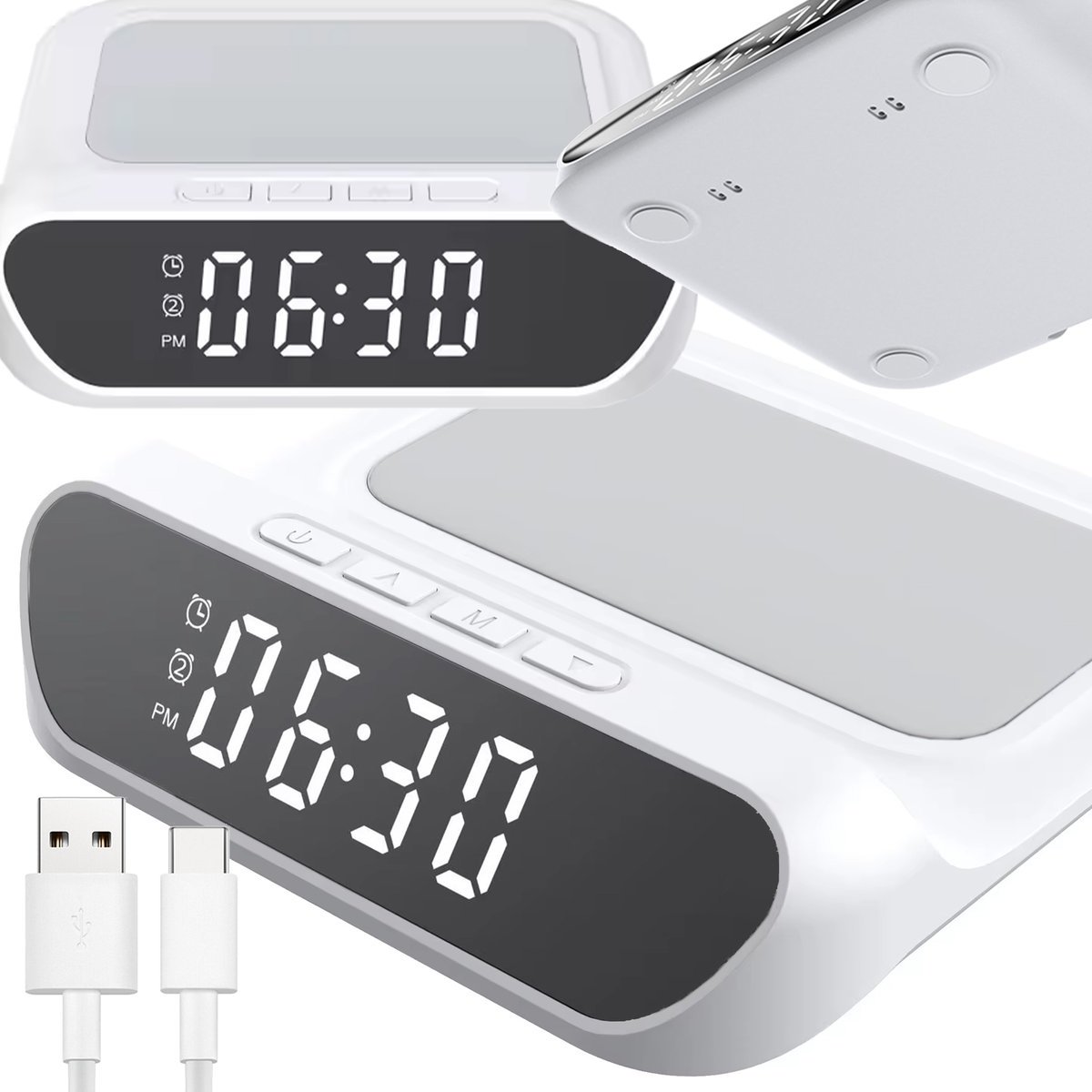 BUDZIK ŁADOWARKA INDUKCYJNA ZEGAR ELEKTRONICZNY CYFROWY LED STOJĄCY ALARM