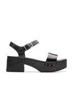 Sandały damskie - Clarks Skórzane sandały "Sivanne Bay" w kolorze czarnym na obcasie - miniaturka - grafika 1