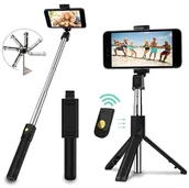 Selfie stick - Kijek do selfie tripod z pilotem bluetooth i uchwytami do smartfona 67cm ST15 - miniaturka - grafika 1