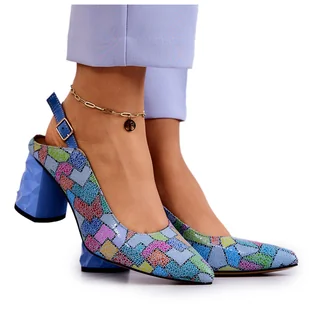 Skórzane Czółenka Na Słupku Maciejka 05427-06 Multikolor niebieskie - Czółenka - miniaturka - grafika 1