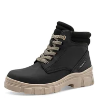 Botki damskie - Tamaris Damskie sztyblety Lace Boot Flat 1-25913-45, czarne, rozmiar 37 EU, czarny, 37 EU - miniaturka - grafika 1