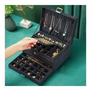 Szkatułka na biżuterię kuferek etui organizer czerń pudełko PD119CZ - Pudełka i szkatułki - miniaturka - grafika 3