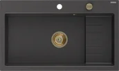 Zlewozmywaki - Mexen Omar zlewozmywak granitowy 1-komorowy 800 x 480 mm, czarny nakrapiany, syfon złoty - 6520801005-76-G - miniaturka - grafika 1