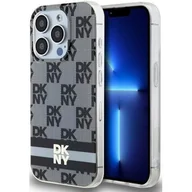 Etui i futerały do telefonów - Oryginalne Etui APPLE IPHONE 15 PRO DKNY Hardcase IML Checkered Mono Pattern & Printed Stripes MagSafe (DKHMP15LHCPTSK) czarne - miniaturka - grafika 1