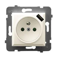 Gniazdka elektryczne - Ospel AS ecru gniazdo z uziemieniem + USB GP-1GZPUSB/m/27 GP-1GZPUSB/m/27 - miniaturka - grafika 1