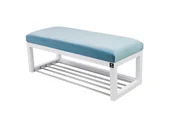 Ławki do przedpokoju - Ławka na buty LPG-4 115cm EMRAWOOD drewno lite kolor biały siedzisko gładkie kolor jasny błękit - miniaturka - grafika 1
