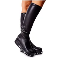 Kozaki damskie - Skórzane Kozaki Maciejka Na Platformie Czarne 05293-01 - miniaturka - grafika 1