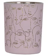 Świeczniki - Świecznik szklany rózowy w twarze średni - miniaturka - grafika 1