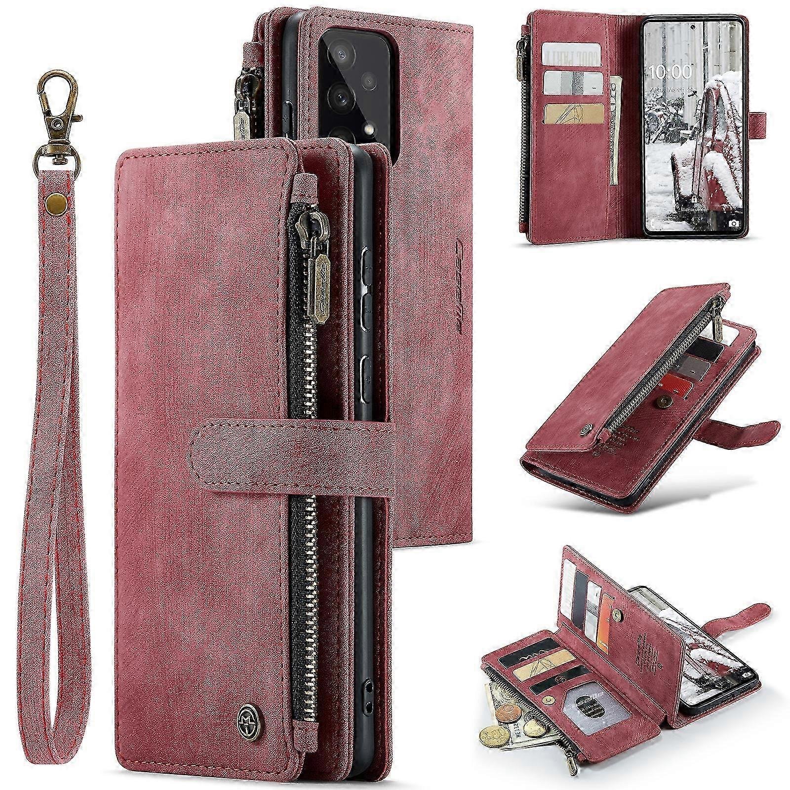 Galaxy A53 5G CaseMe C30 Skórzane etui na telefon z wbudowanym uchwytem, miejscem na kartę i portfelem Czerwony