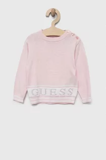 Swetry dla dziewczynek - Guess sweter dziecięcy kolor różowy lekki - grafika 1