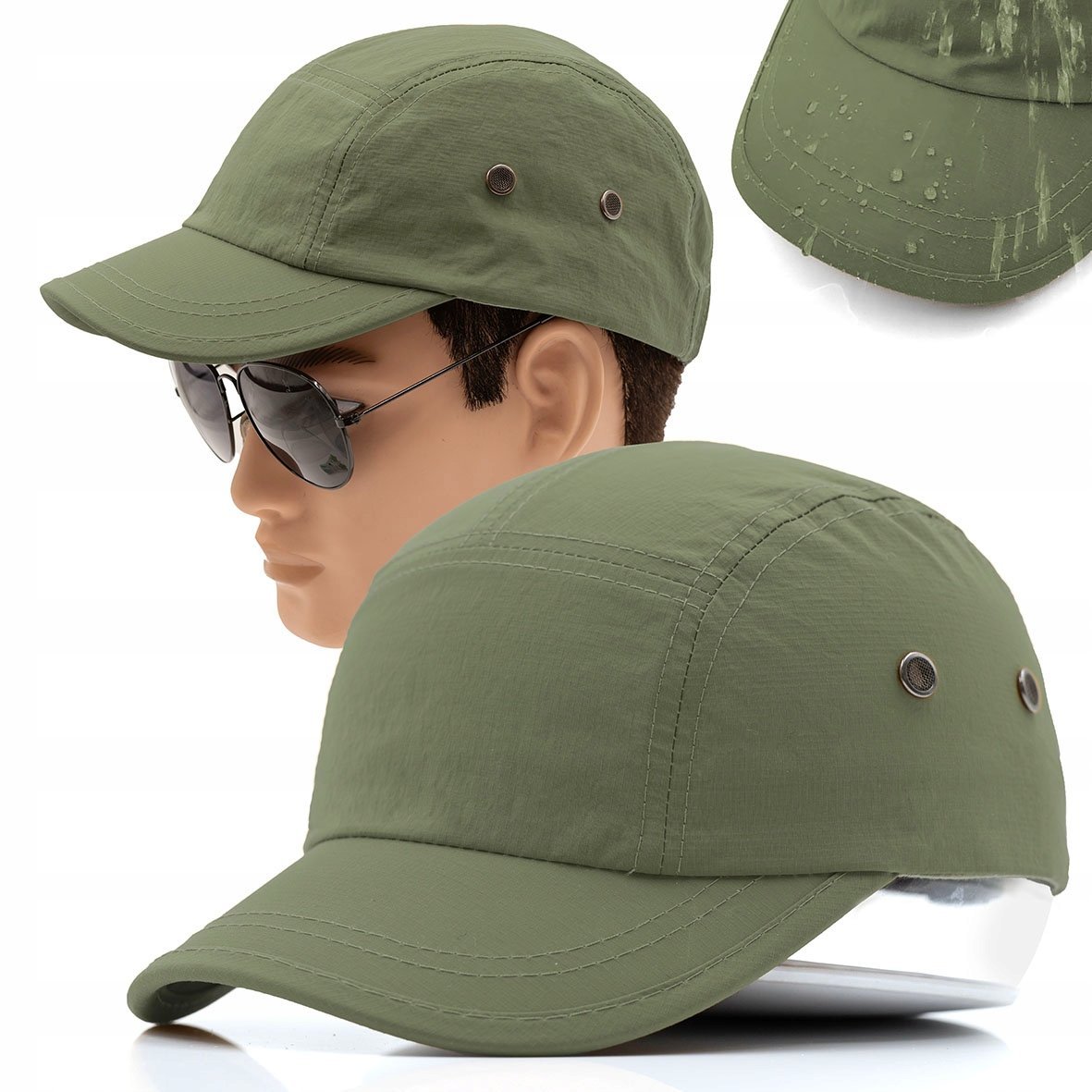 Sportowa Letnia CZAPKA z Daszkiem ZIELEŃ KHAKI Lekka Wodoodporna Pako Jeans